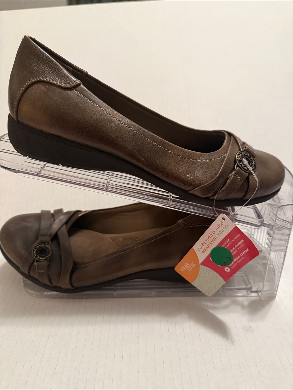 Women's Brown Wedge Loafers with Decorative Buckle